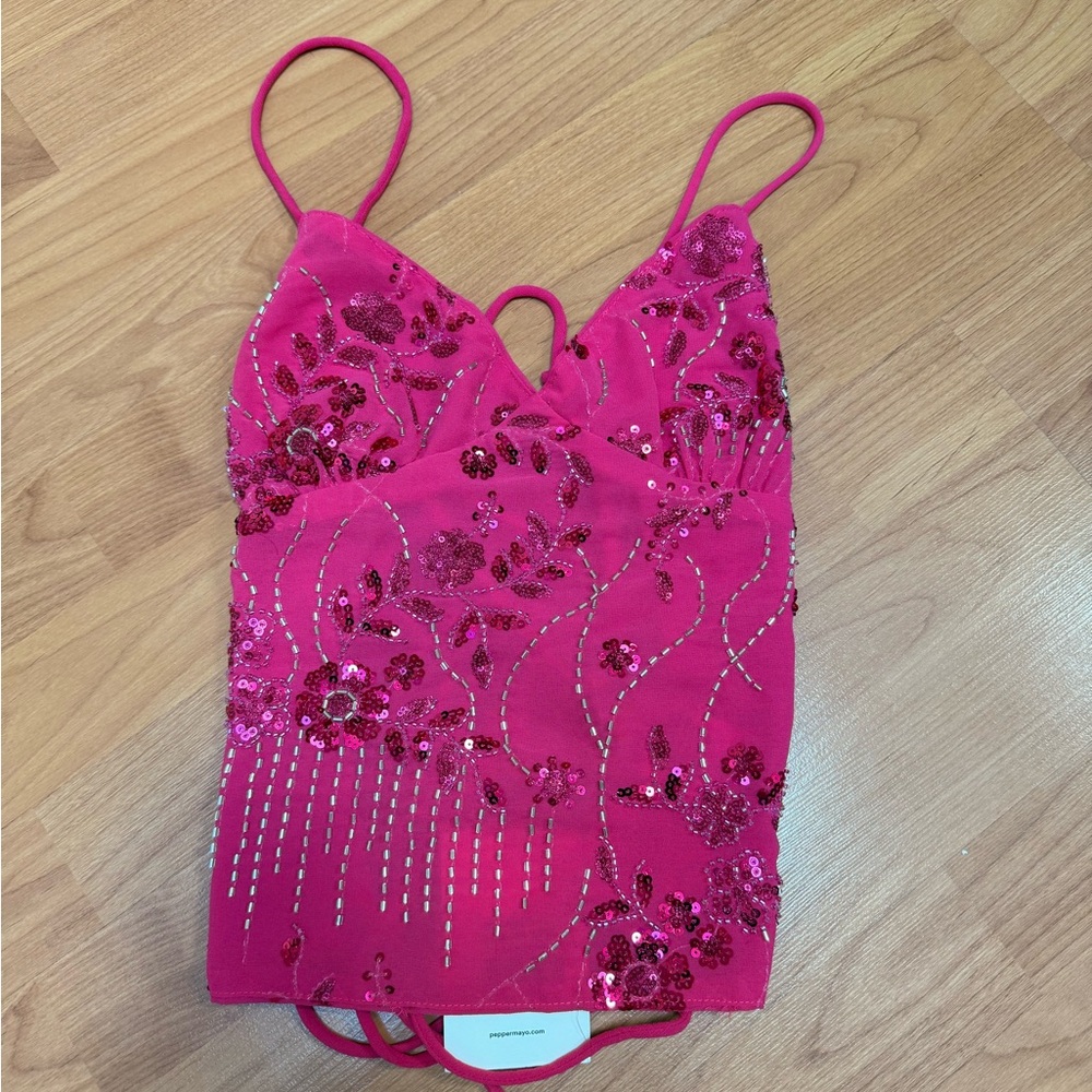 Peppermayo Fuchsia Sequin Cami Top